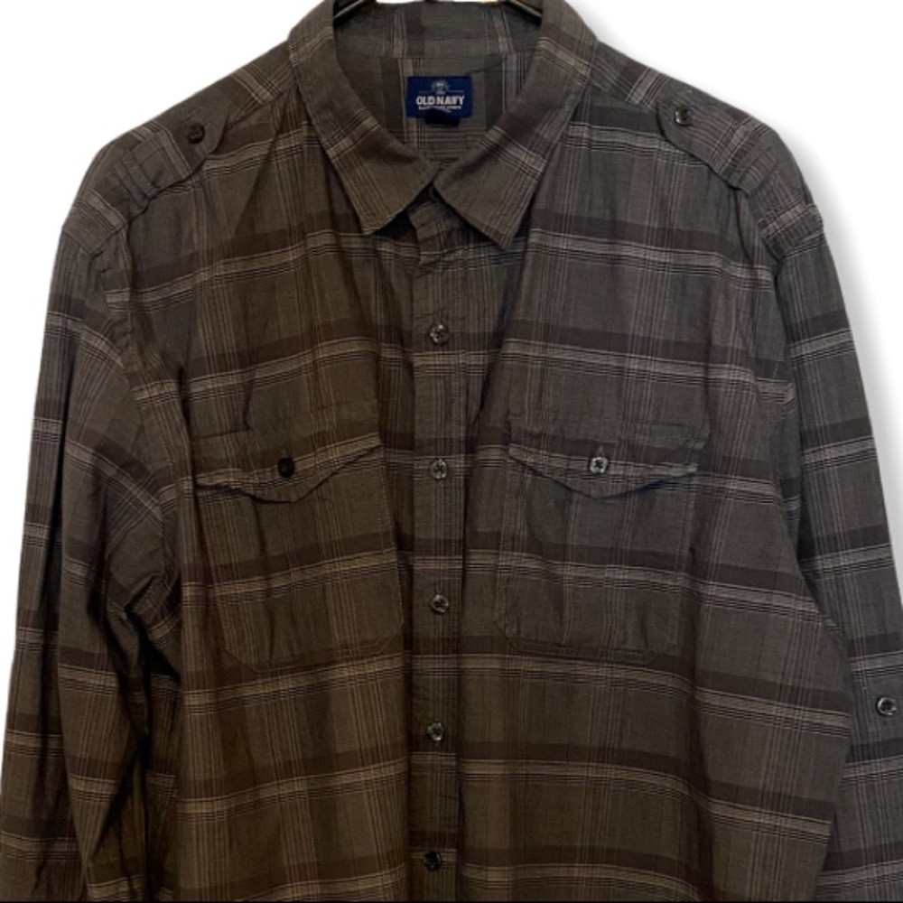 Grey plaid button down shirt